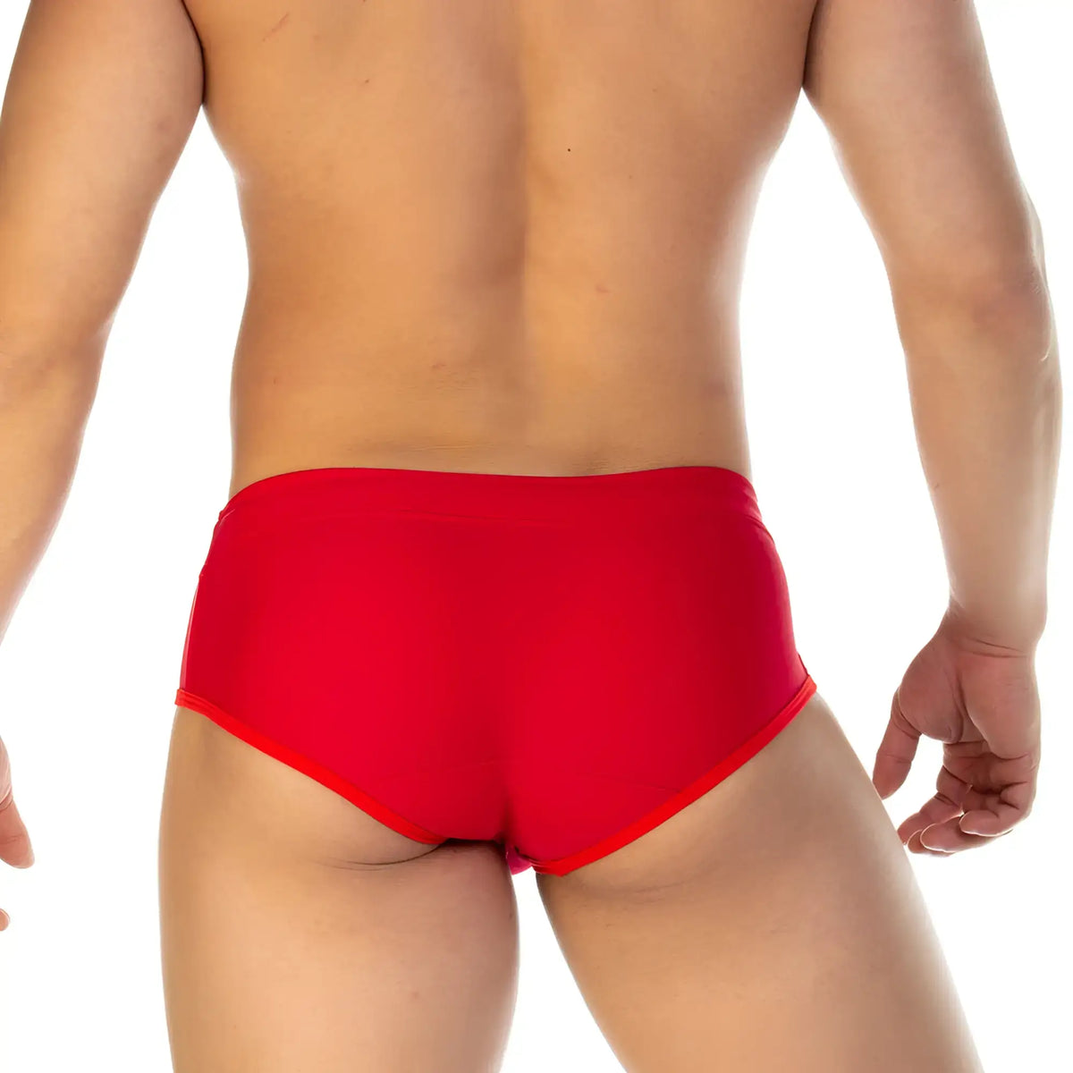 Gigo Soccer red swim brief with smooth stretchy fabric in a form-fitting design for swimming and sports use