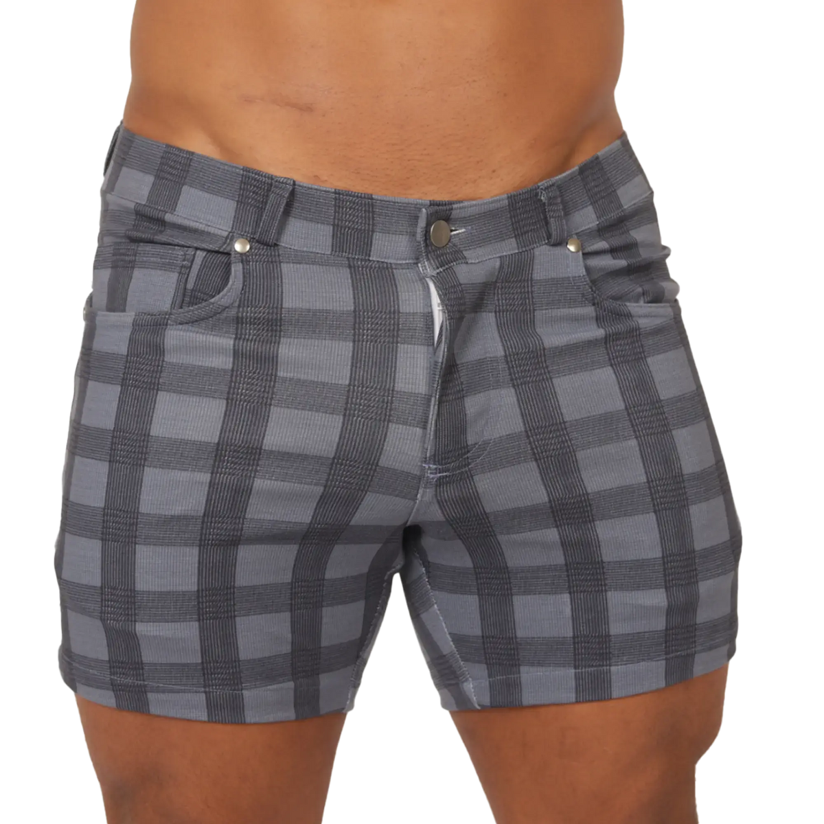 Gigo social blue square short gray and black plaid tailored fit shorts perfect for casual wear