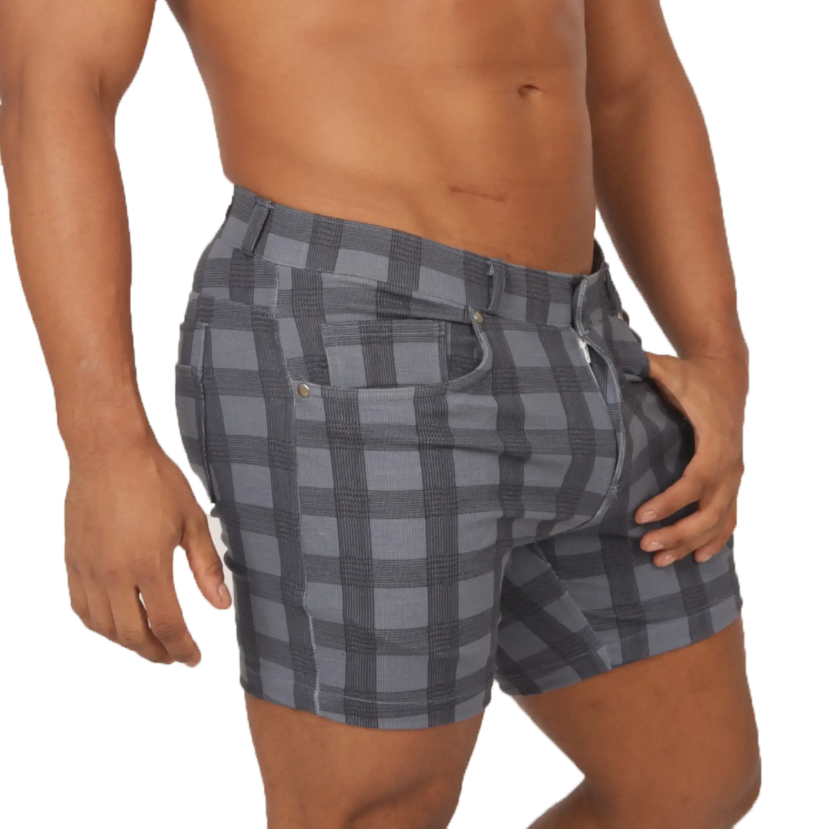 Gigo social blue square short gray and black plaid tailored fit shorts for casual and social wear