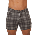 Gigo social gray square short black and white plaid shorts with classic button closure perfect for casual wear