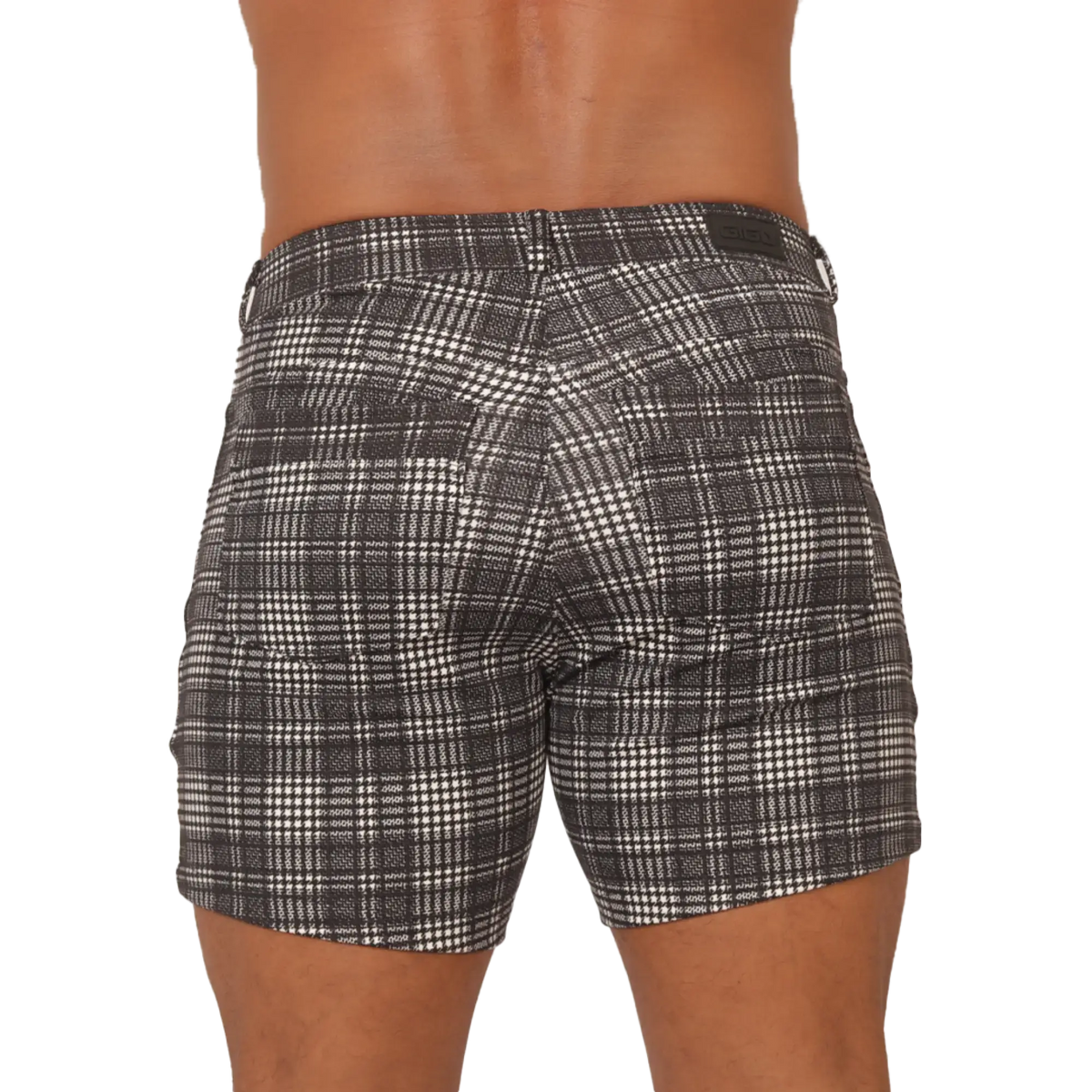 Gigo social gray square short black and white plaid shorts with classic checkered pattern for casual wear