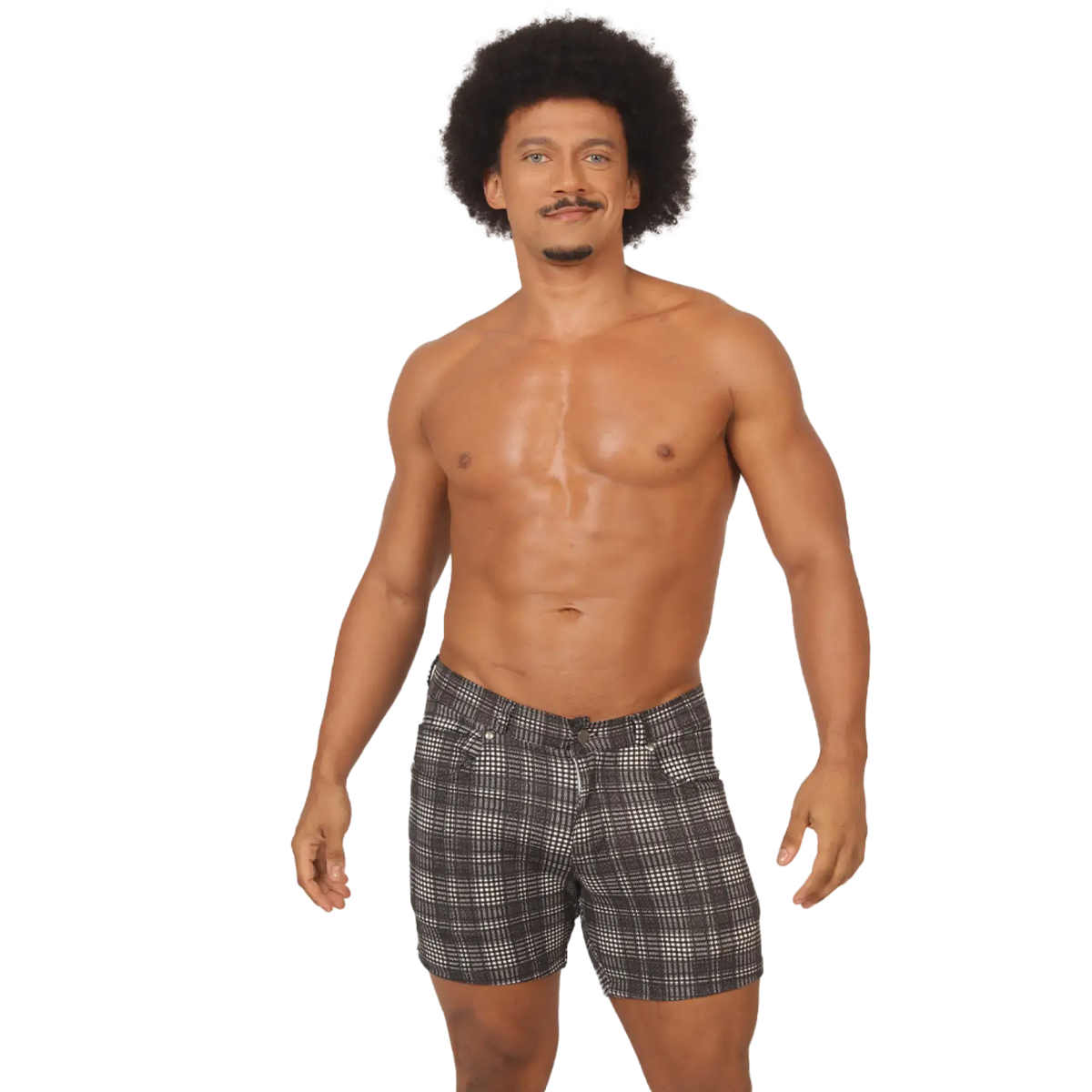 Black and white checkered gigo social gray square short menÃ¢â‚¬â„¢s plaid cotton shorts front view
