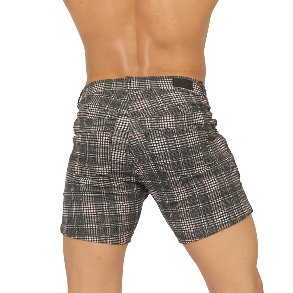 Black and white plaid tailored fit shorts from gigo social green short collection ideal for casual wear