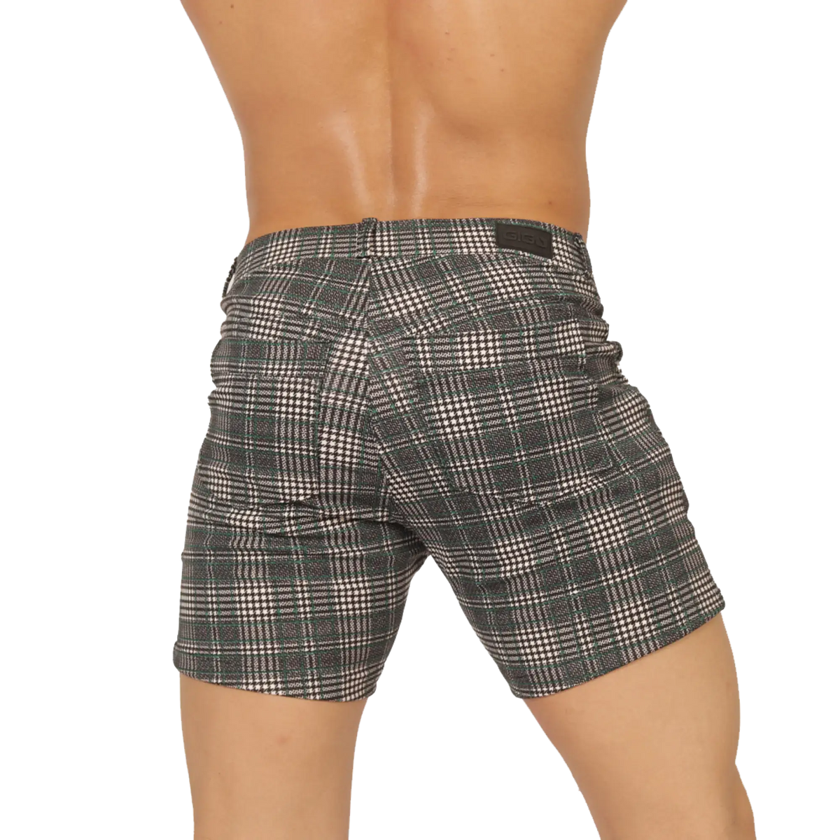 Black and white plaid tailored fit shorts from gigo social green short collection ideal for casual wear