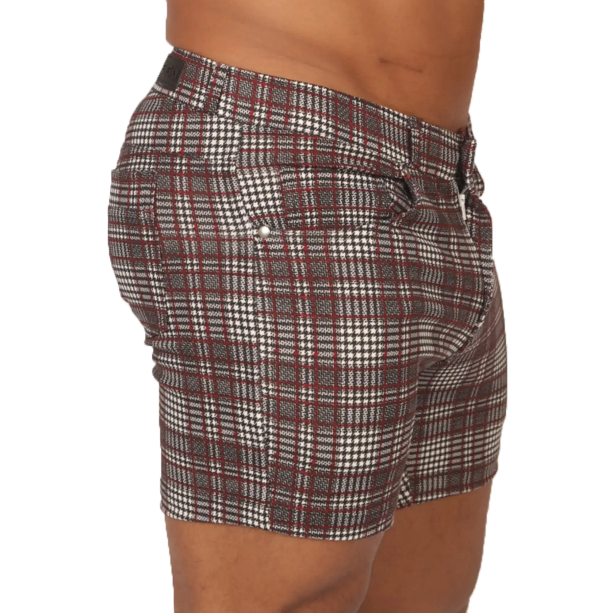Gigo Social Red Short plaid patterned menÃ¢â‚¬â„¢s shorts in red white and gray tones perfect for casual wear