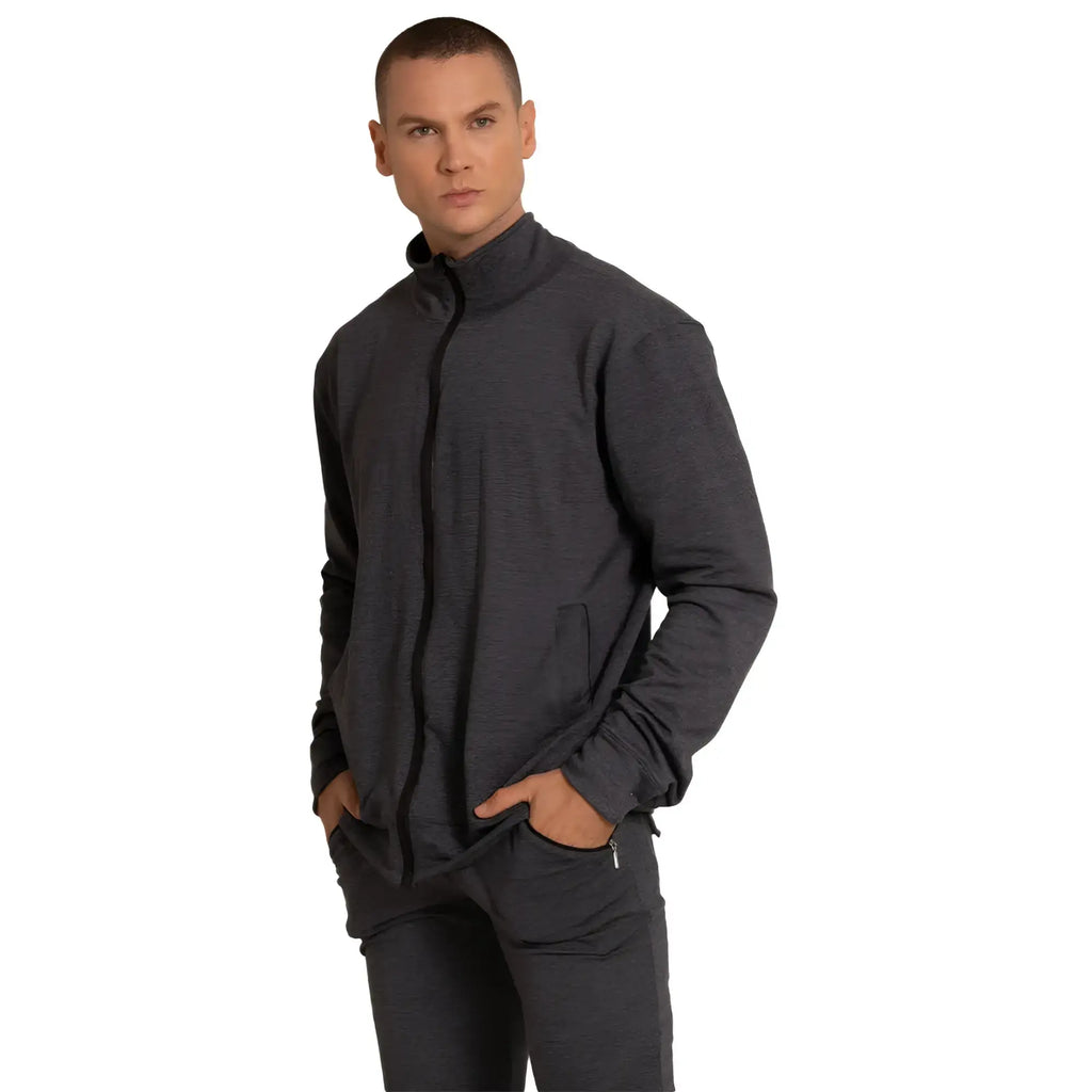 Gigo sport jacket dark heather gray zip-up track jacket with black zipper and side pockets for athletic wear