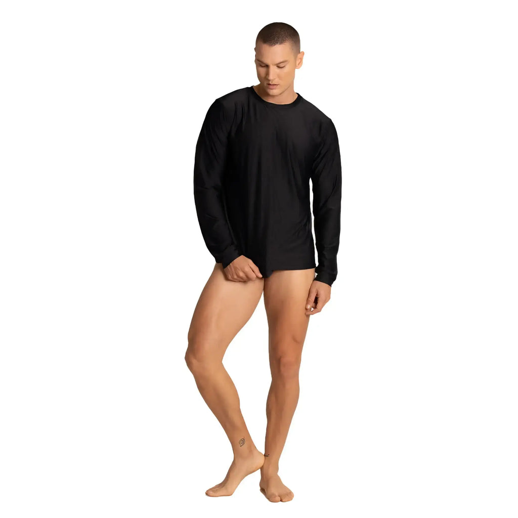 Black gigo sport long sleeve shirt with crew neck and smooth form-fitting fabric for athletic use