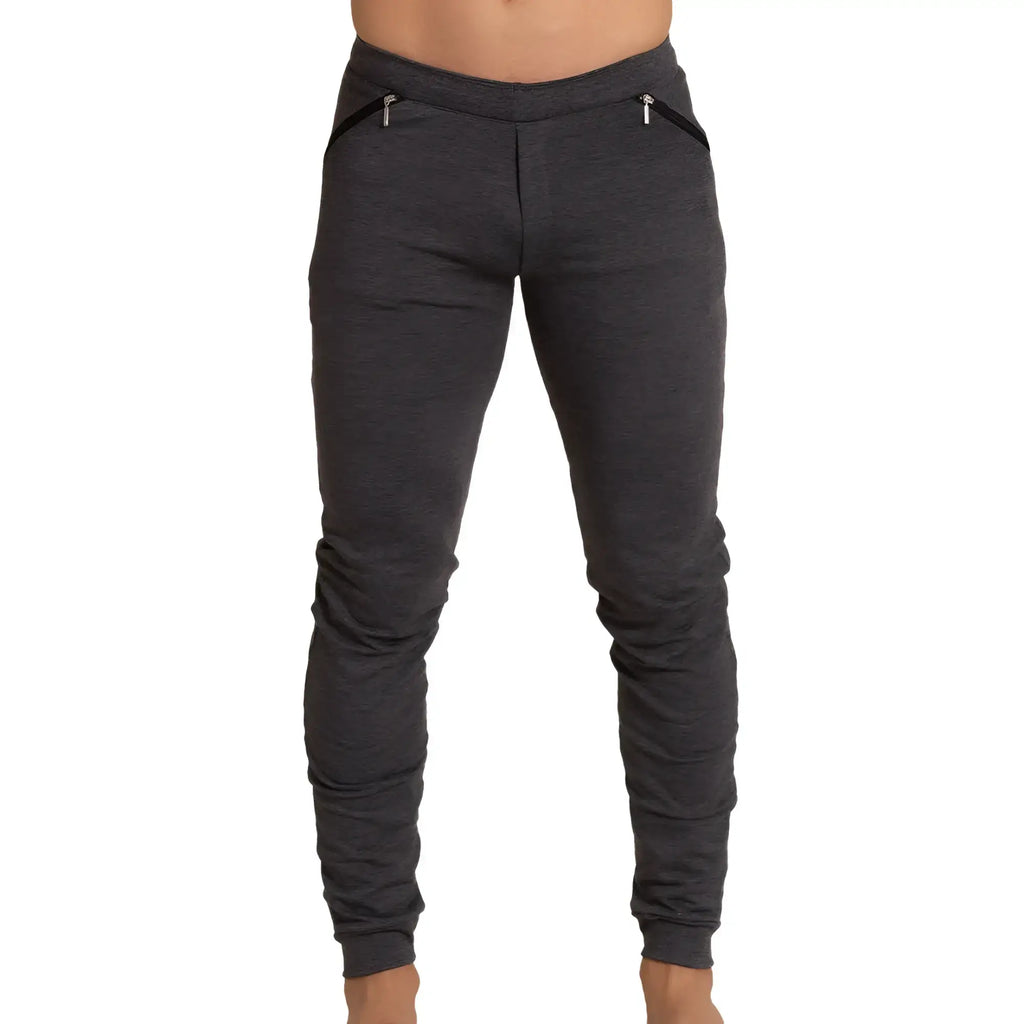 Dark heather gray gigo sport sportpants jogger pants with black zipper pockets and ribbed cuffs