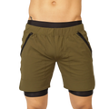Gigo sporty green olive shorts with black elastic waistband and side zip pockets suitable for athletic use