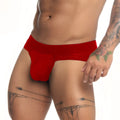 Red form-fitting gigo stretch brief with perforated waistband designed for comfort and flexibility