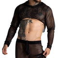 Gigo striking crop top black mesh long-sleeved with hood and solid black trim at cuffs