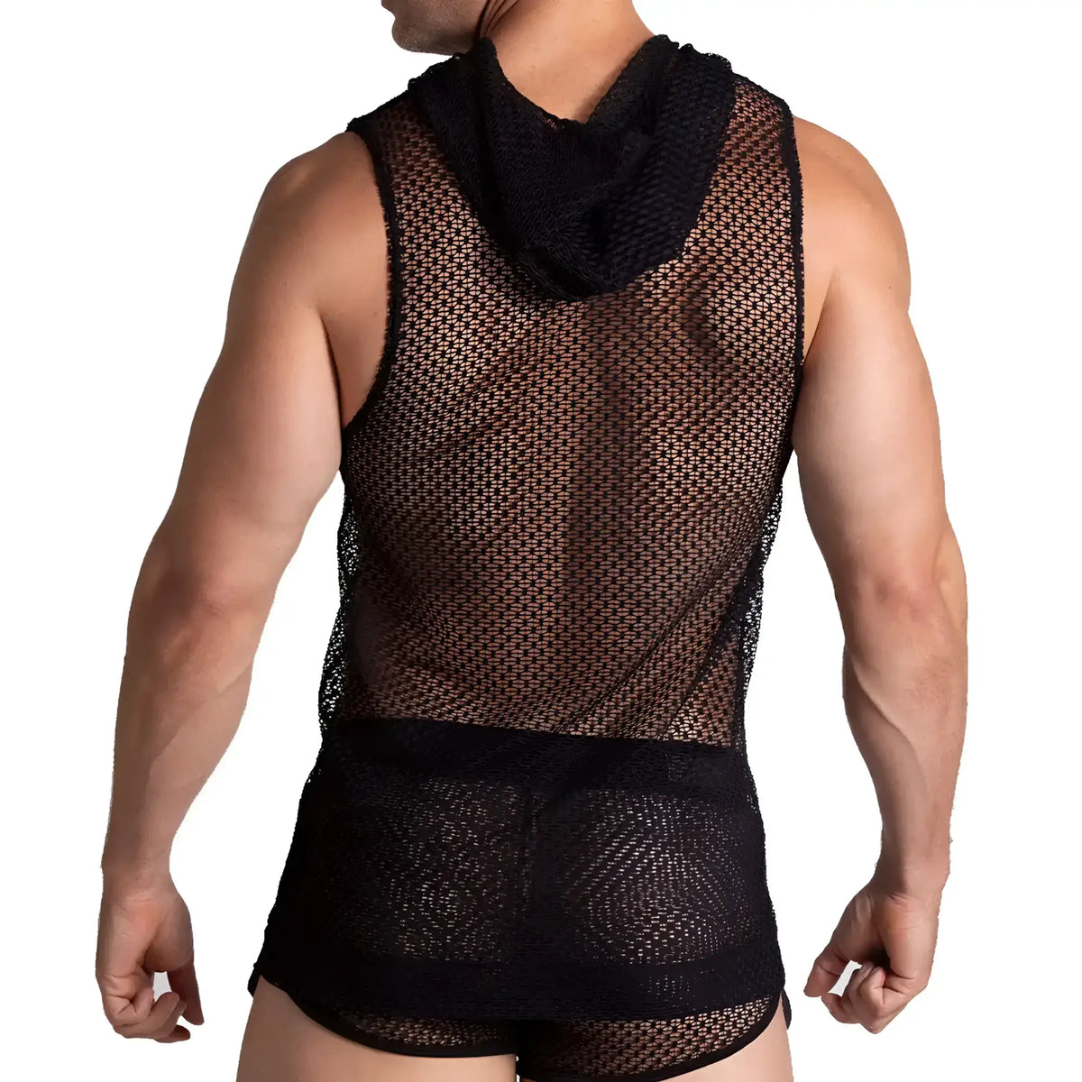 Black mesh Gigo Striking hoody tshirt tank top with a snug fit and reinforced waistband