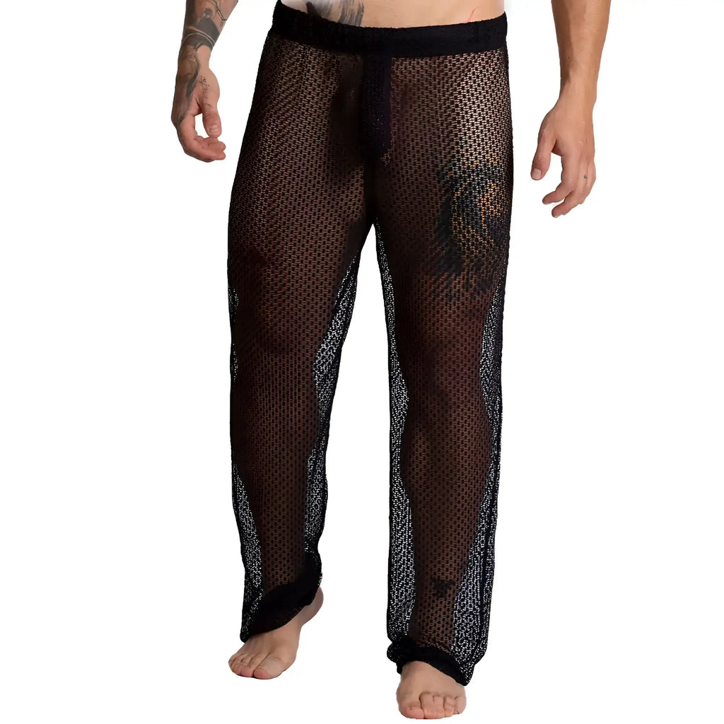 Gigo striking pants in black mesh with a solid black waistband and cuffs for stylish breathability and comfort