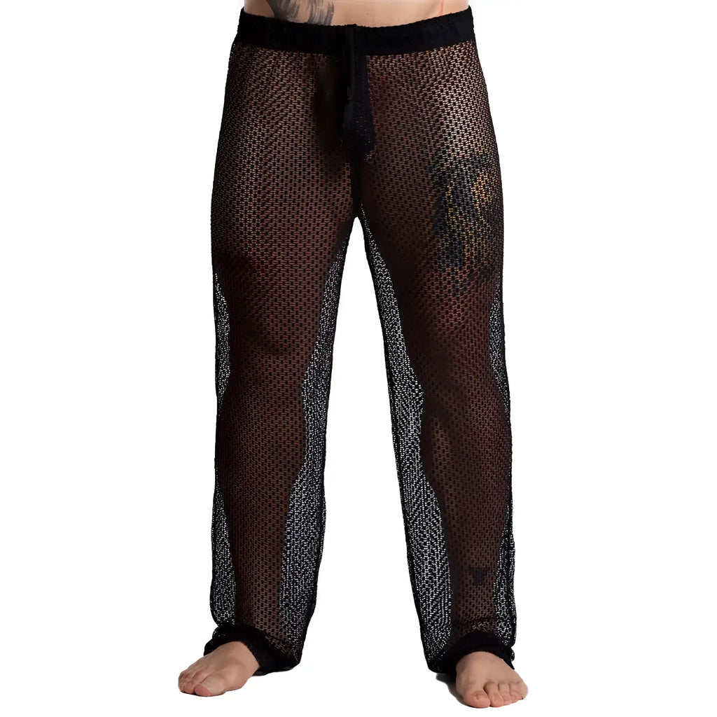 Black mesh gigo striking pants with solid black waistband and cuffs for stylish breathable comfort