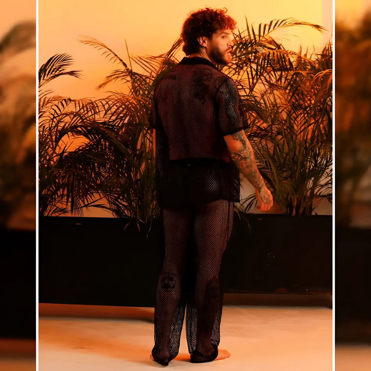 Black mesh gigo striking shirt with short sleeves and subtle patterned design perfect for stylish casual wear