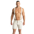 Cream-coloured leather shorts with matching beige suspenders from the gigo suspenders beige short collection