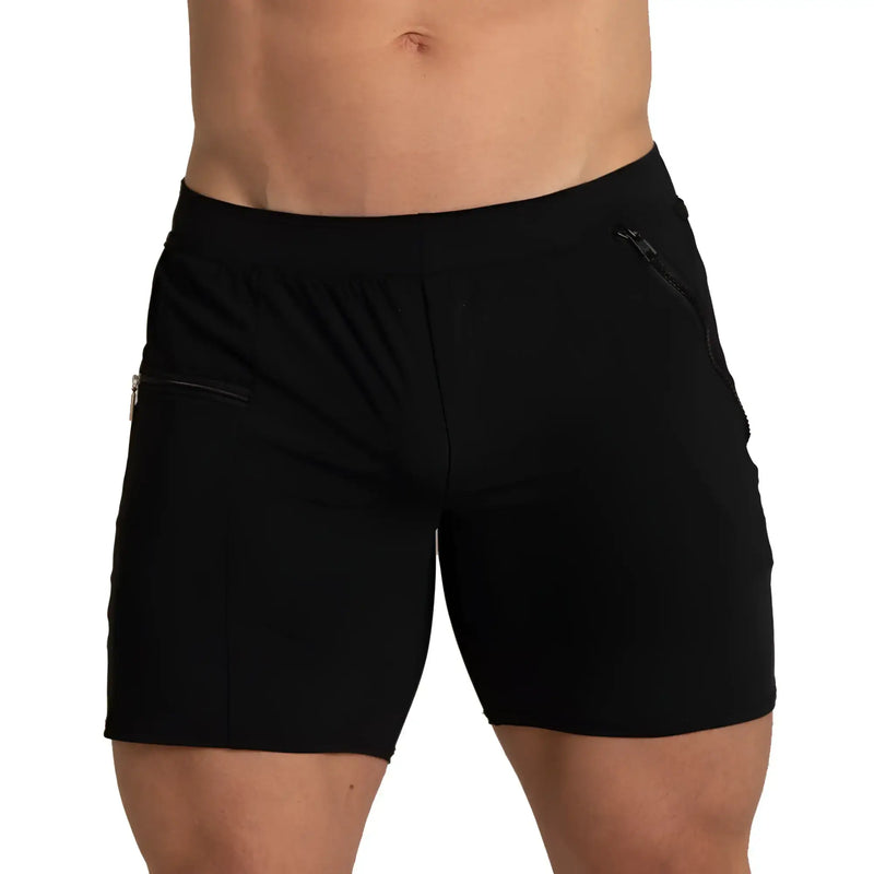 Black athletic tennis shorts gigo tennis black short with zippered side pockets and elastic waistband