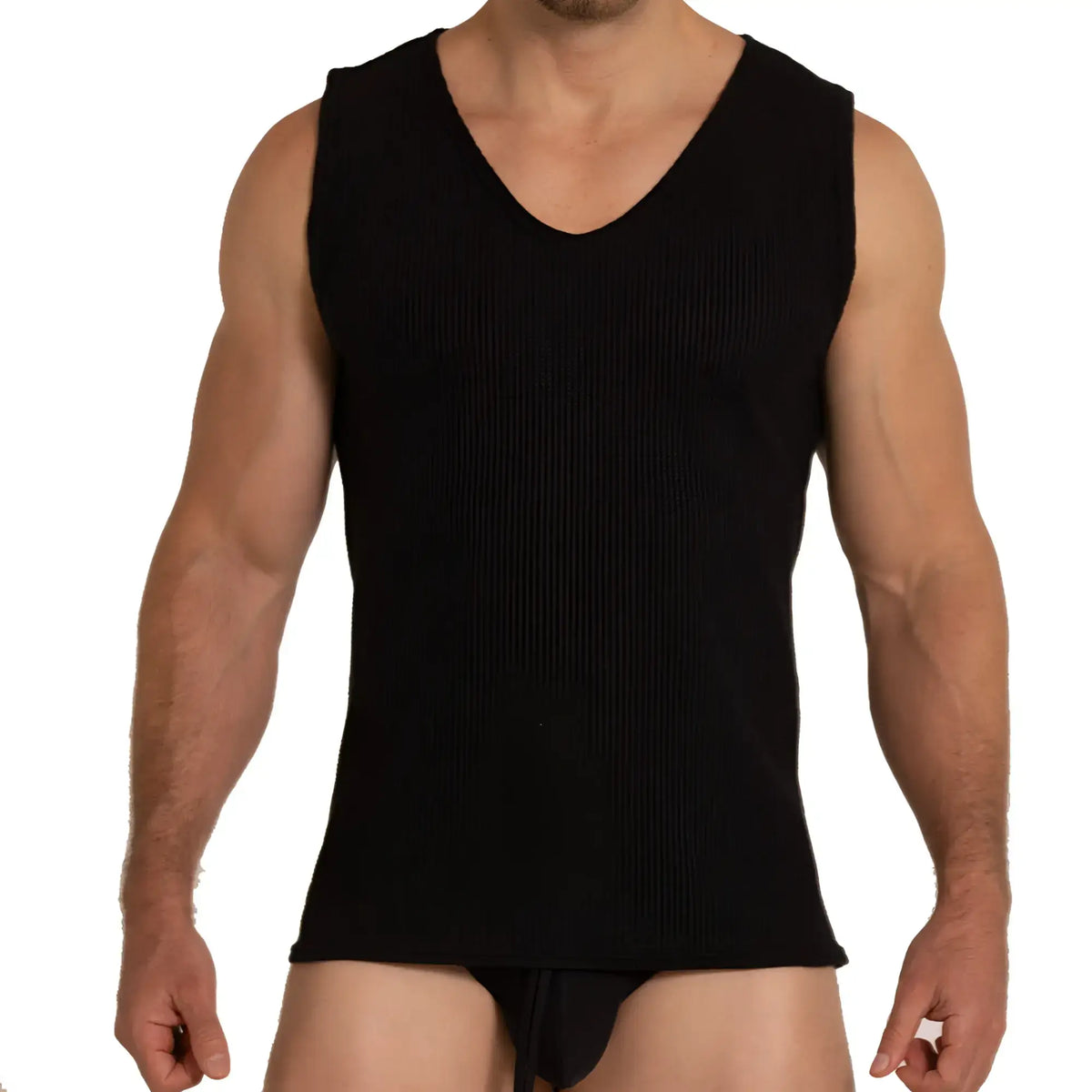 Gigo tissue black tank is a sleeveless v-neck black tank top made of lightweight tissue fabric for casual wear