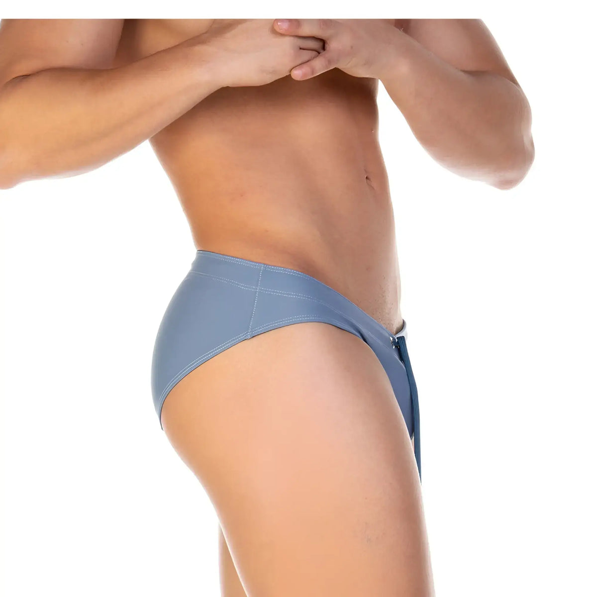 Gigo traditional blue swim brief athletic blue briefs with zipper fly and matching side ties for swimming