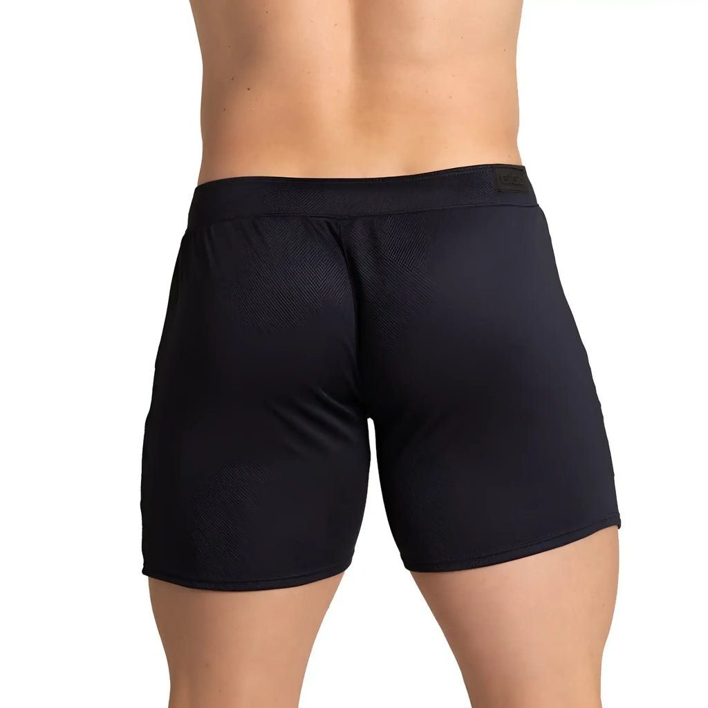Black gigo training blue short athletic shorts with textured breathable fabric and elastic waistband with esm logo