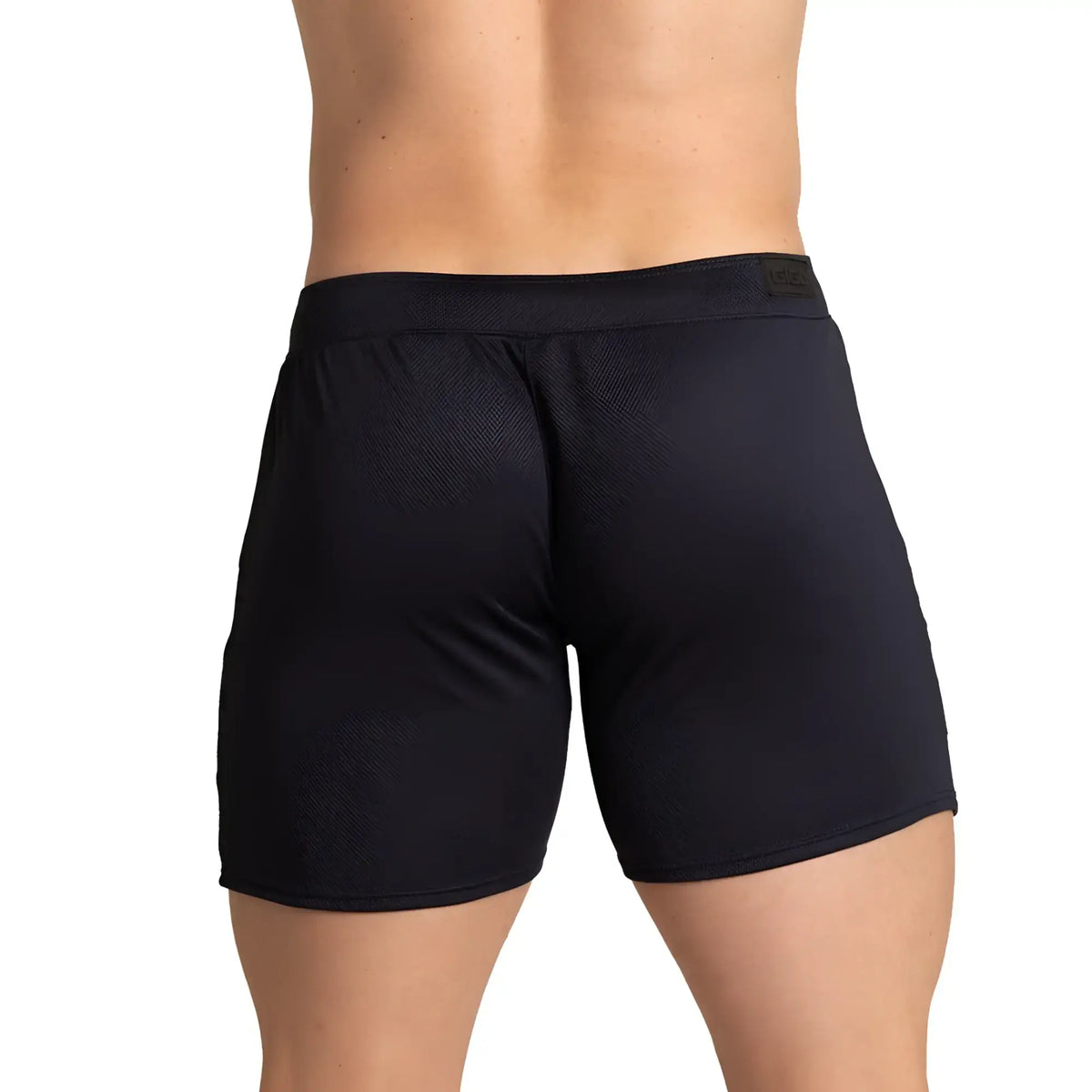 Black gigo training blue short athletic shorts with textured breathable fabric and elastic waistband with esm logo
