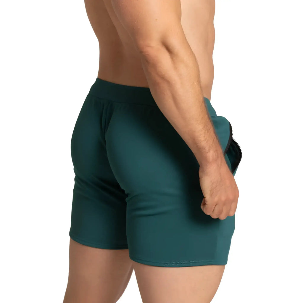 Gigo training green short dark teal athletic shorts with zippered side pocket ideal for workouts and training