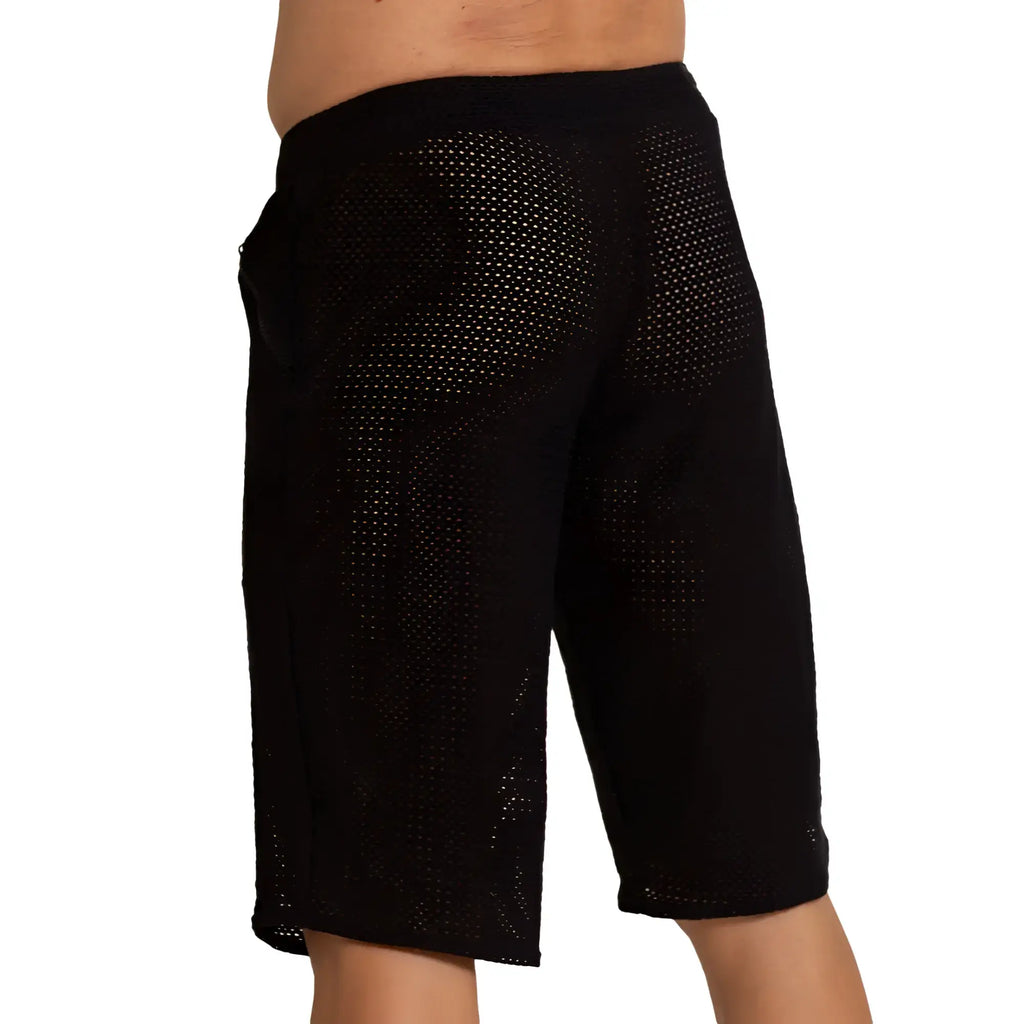 Black mesh gigo tramell short with breathable perforated design for lightweight comfort and ventilation