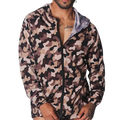 Lightweight camouflage zip-up hoodie jacket in brown and tan tones with a slim fit and elastic cuffs.
