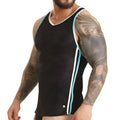 Black mesh tank top gigo versatil blue tank with teal and white striped side panels for active wear