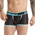 Black gigo menÃ¢â‚¬â„¢s boxer briefs with light blue waistband and white dot pattern in versatile blue trunk design
