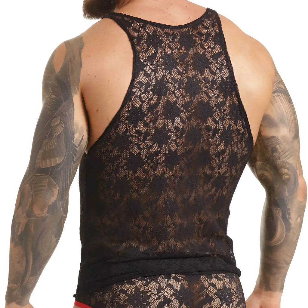 Black lace tank top gigo vibrant black tank featuring intricate floral patterns and delicate fabric design