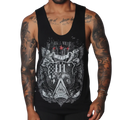 Black tank top with a vintage-style graphic featuring eagles, a pyramid with an eye, and "Gigo Los Angeles" text.