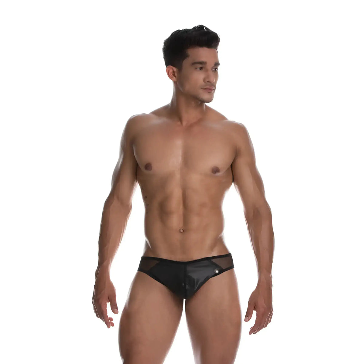 Black patent leather briefs with mesh side panels from gigo wild brief for stylish edgy wear