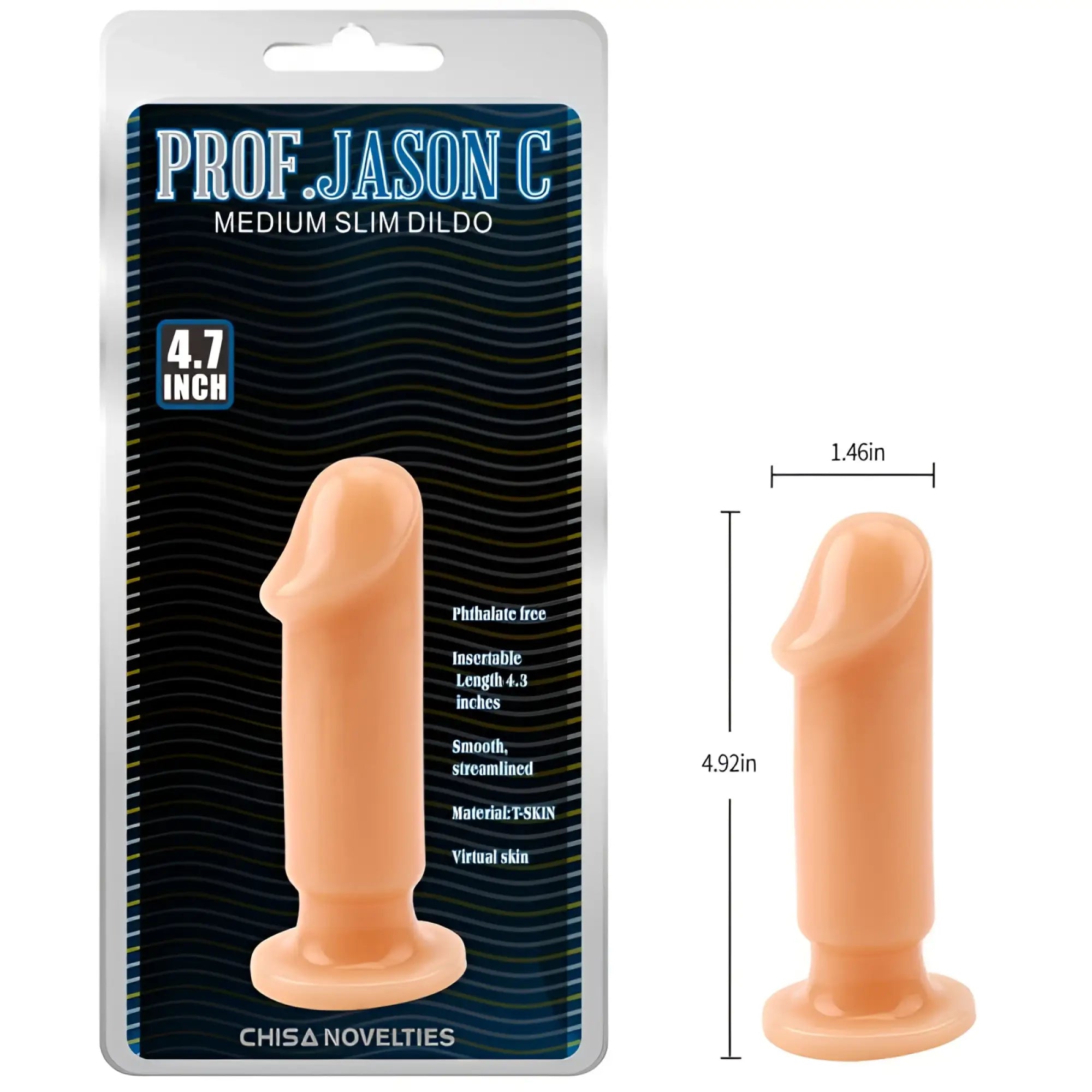 Prof showing the back side of gk power cock plug flesh large 6.5in one size made of soft silicone