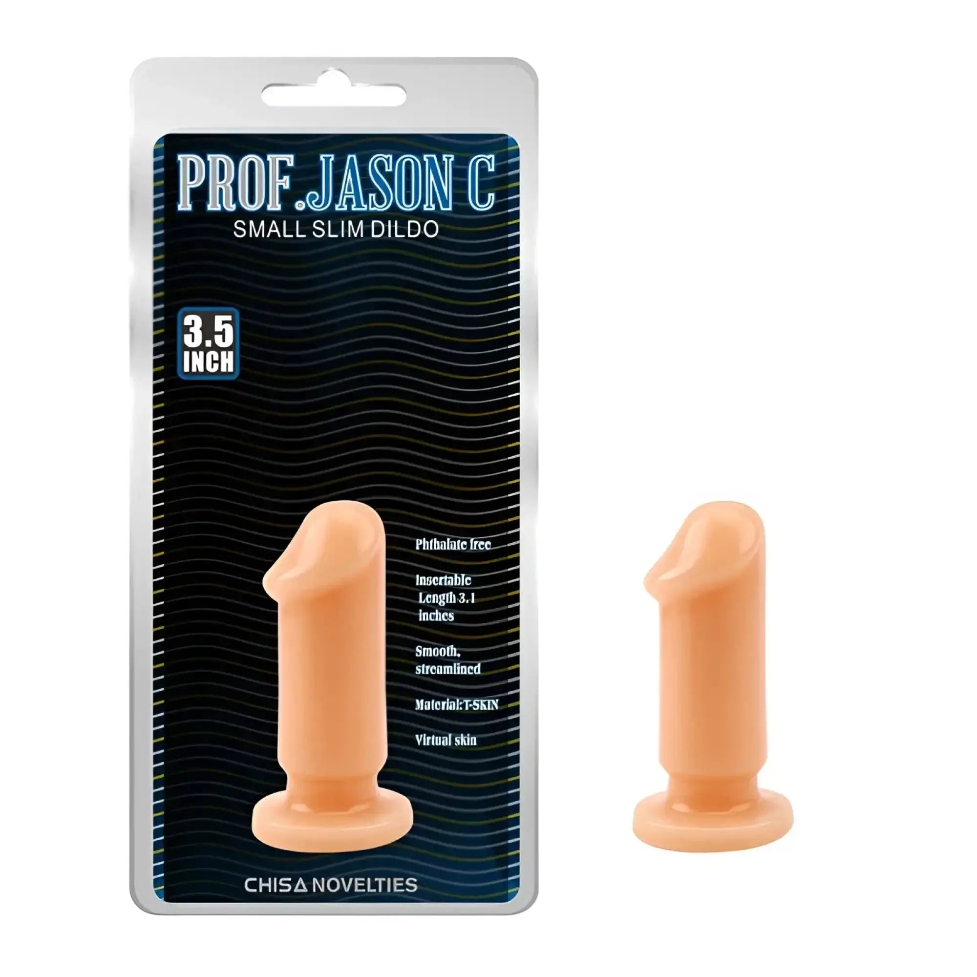 Peach-colored smooth streamlined dildo made of virtual skin material branded as prof GK Power Cock Plug Flesh Small 3.5in
