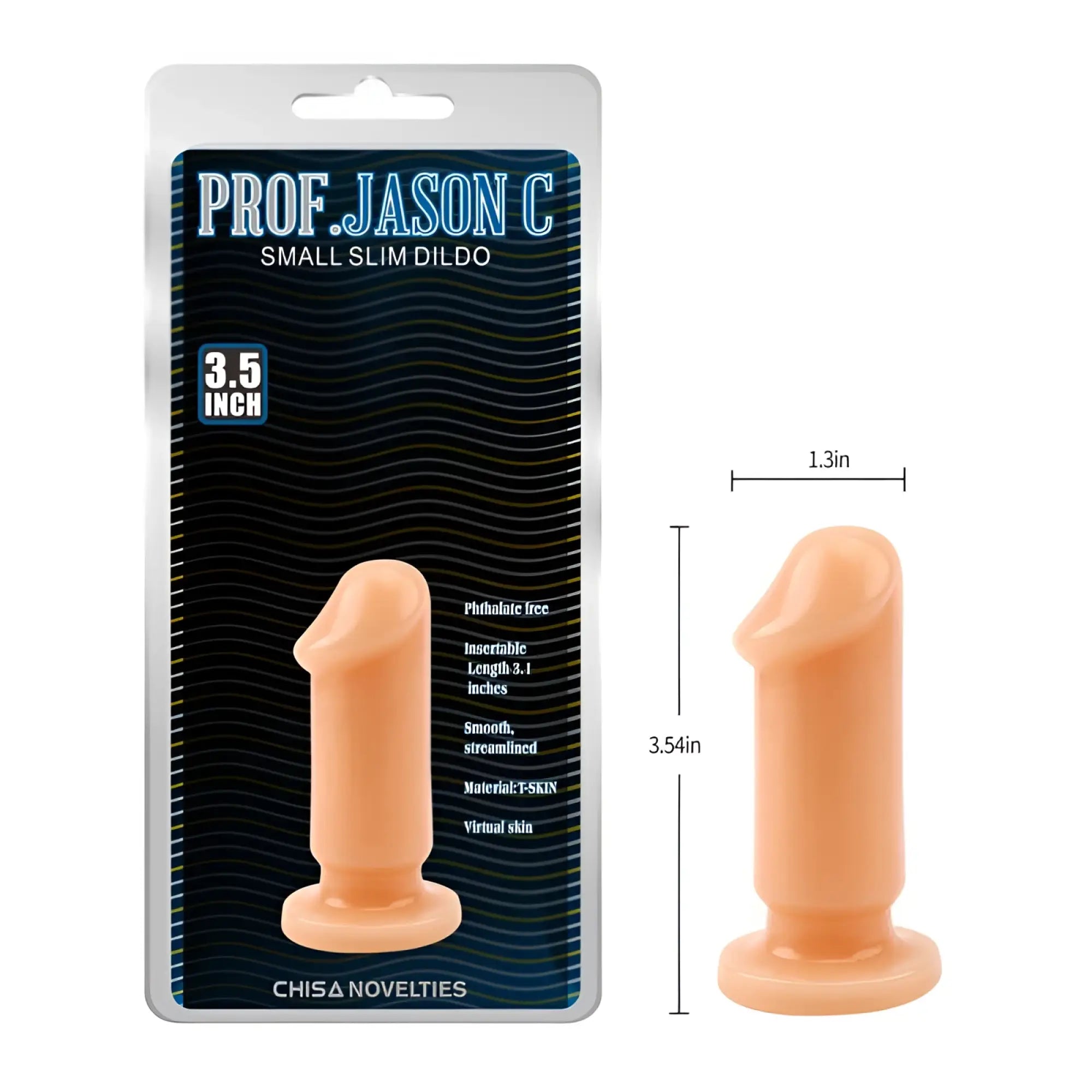 Prof in flesh color small 3.5 inch cock plug made of soft material shown from the back side