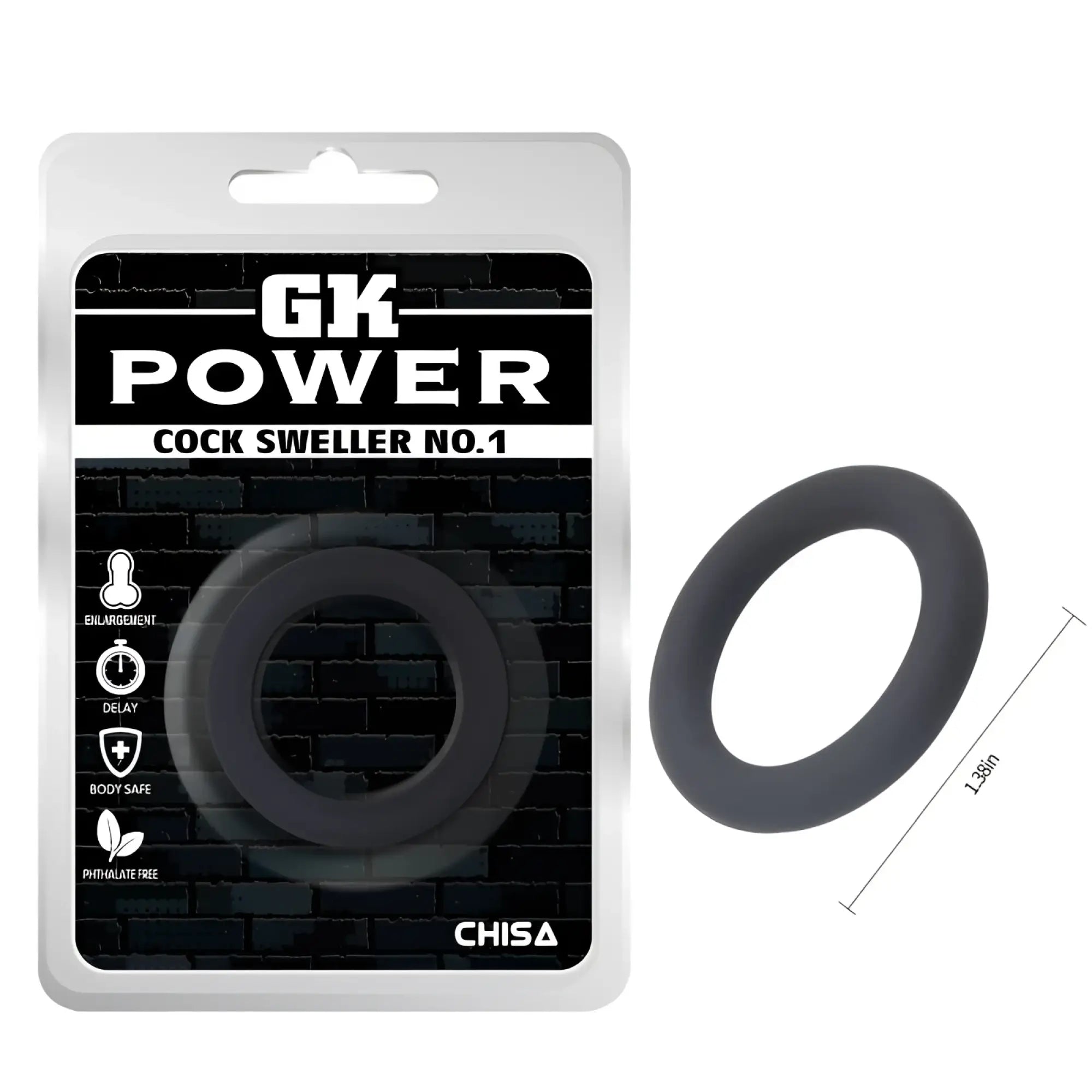 Gk power cock sweller black silicone ring 1.38 inch diameter one size for cock enhancement and comfort