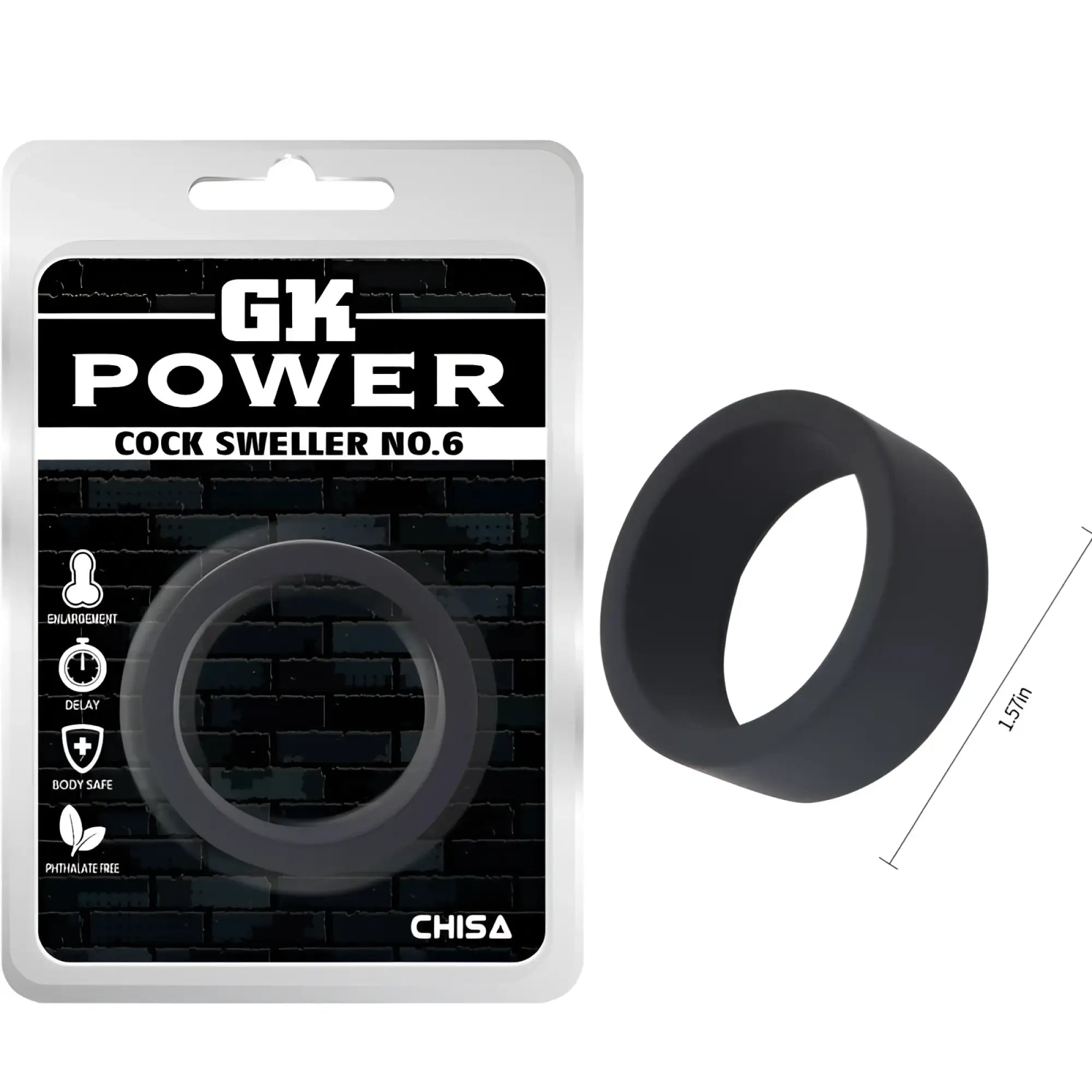 Black silicone cock sweller ring model GK Power no 6 by Chisa designed for enhanced erection and size increase
