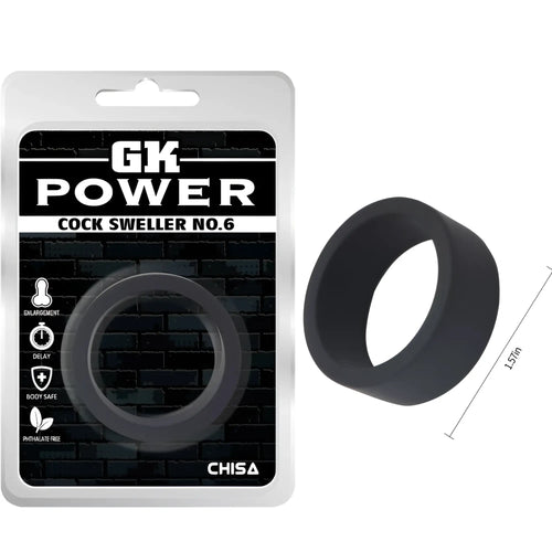Black silicone cock sweller ring model GK Power no 6 by Chisa designed for enhanced erection and size increase