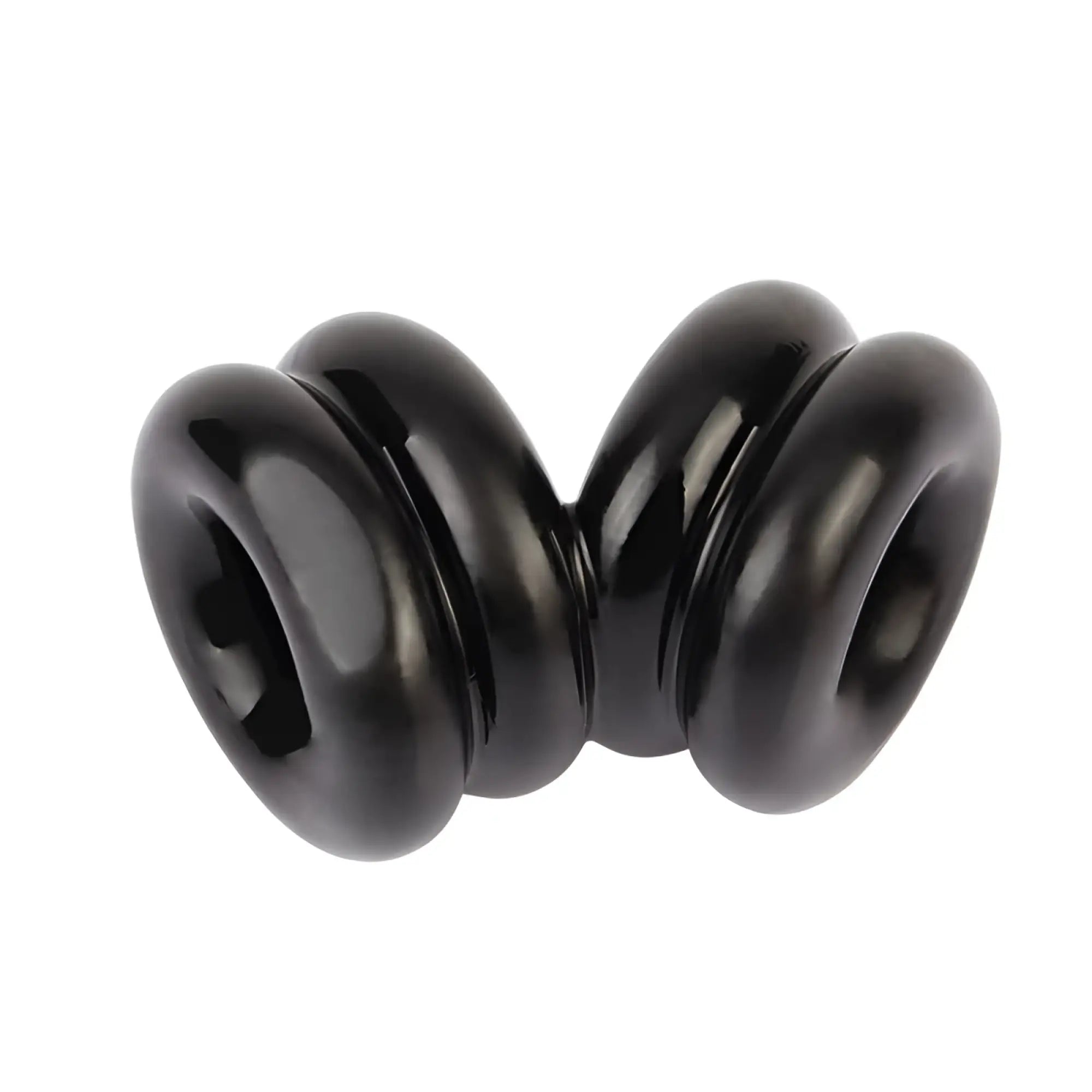 Black glossy ceramic yoyo with dual-lobed design from GK Power double stacked dual pleasure ring one size