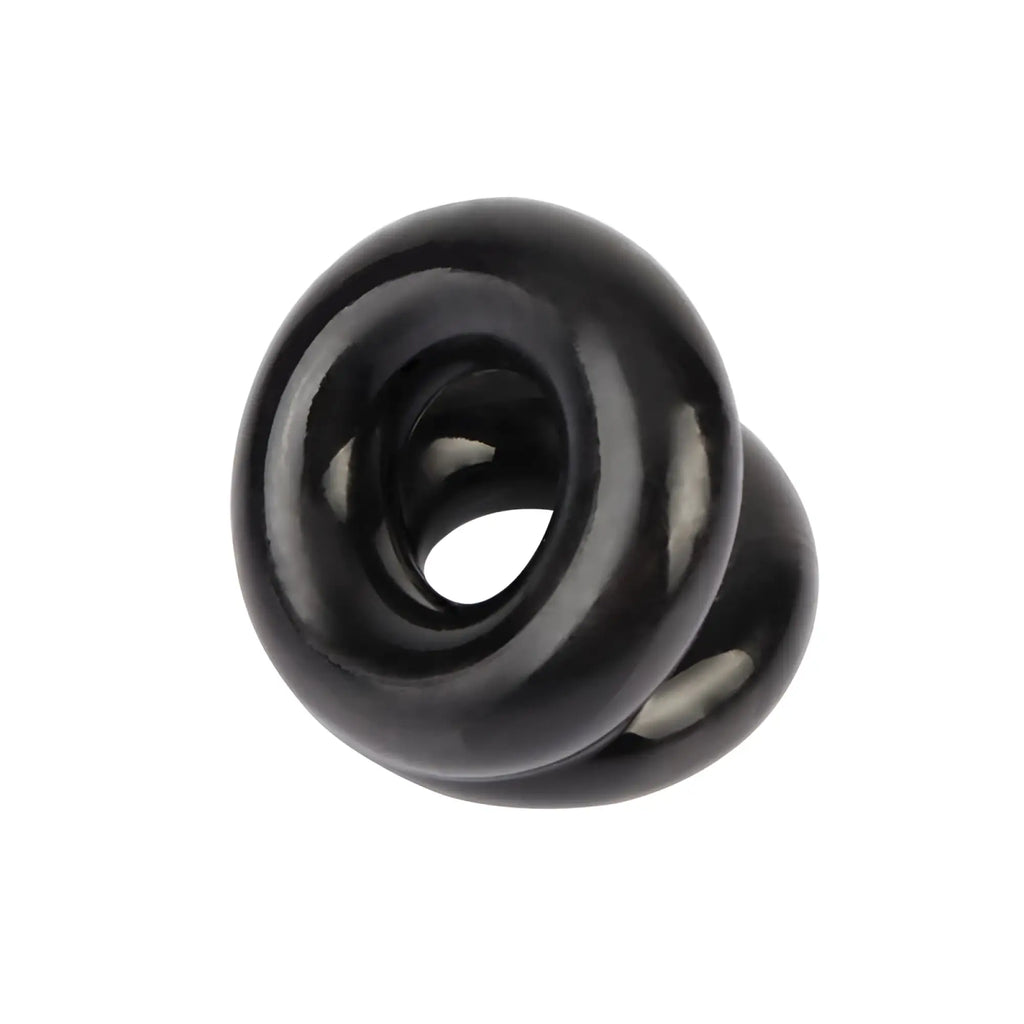 Black glossy silicone double-ring plug from gk power dual pleasure ring black one size for enhanced sensation