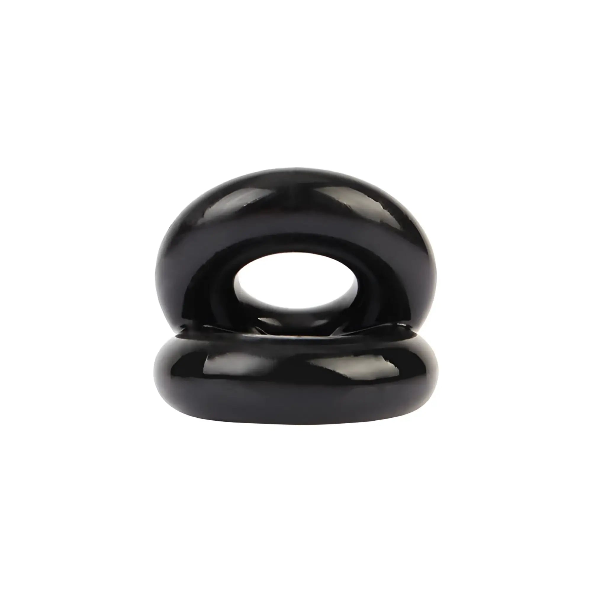 Black glossy silicone gk power dual pleasure ring with smooth rounded design and oval opening one size