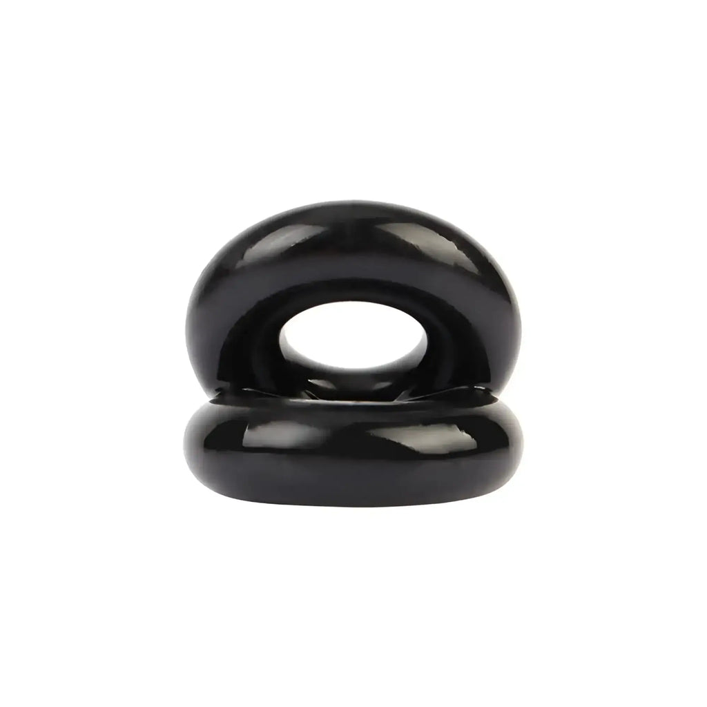 Black glossy silicone gk power dual pleasure ring with smooth rounded design and oval opening one size