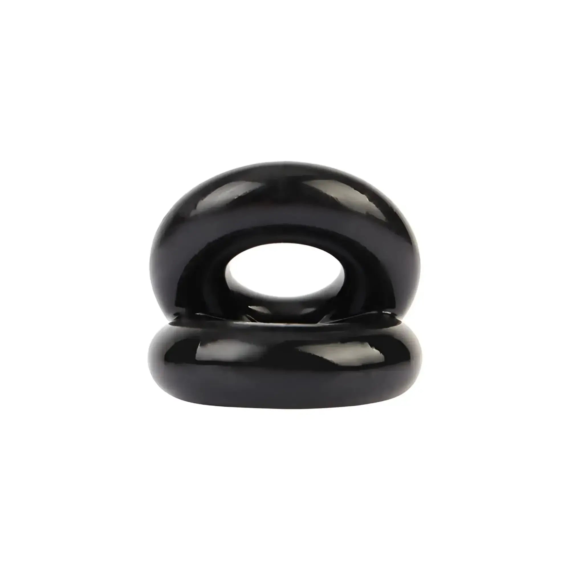 Black glossy silicone gk power dual pleasure ring with smooth rounded design and oval opening one size