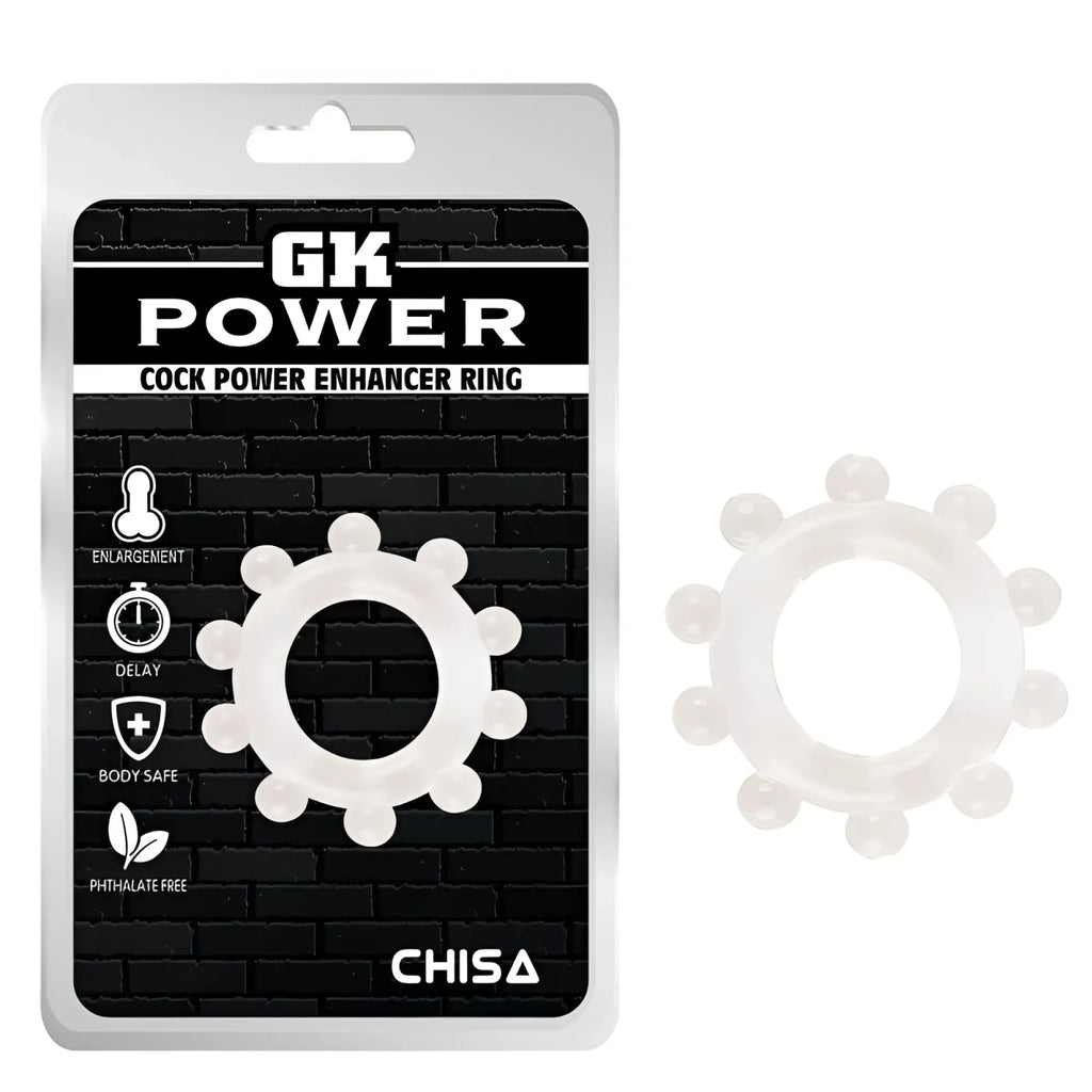White plastic gk power power enhancer ring clear with rounded protrusions for enhanced stimulation one size