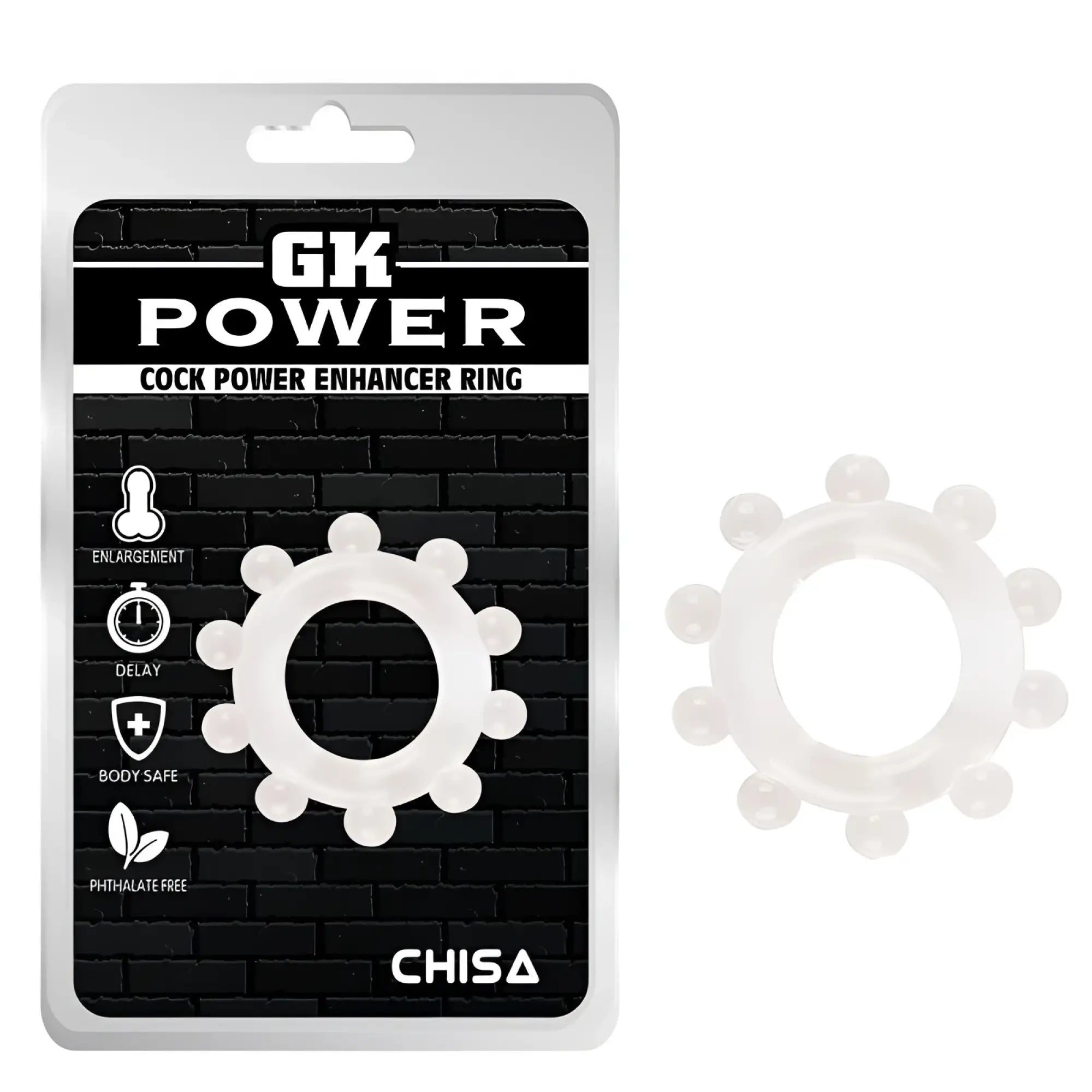 White plastic gk power power enhancer ring clear with rounded protrusions for enhanced stimulation one size
