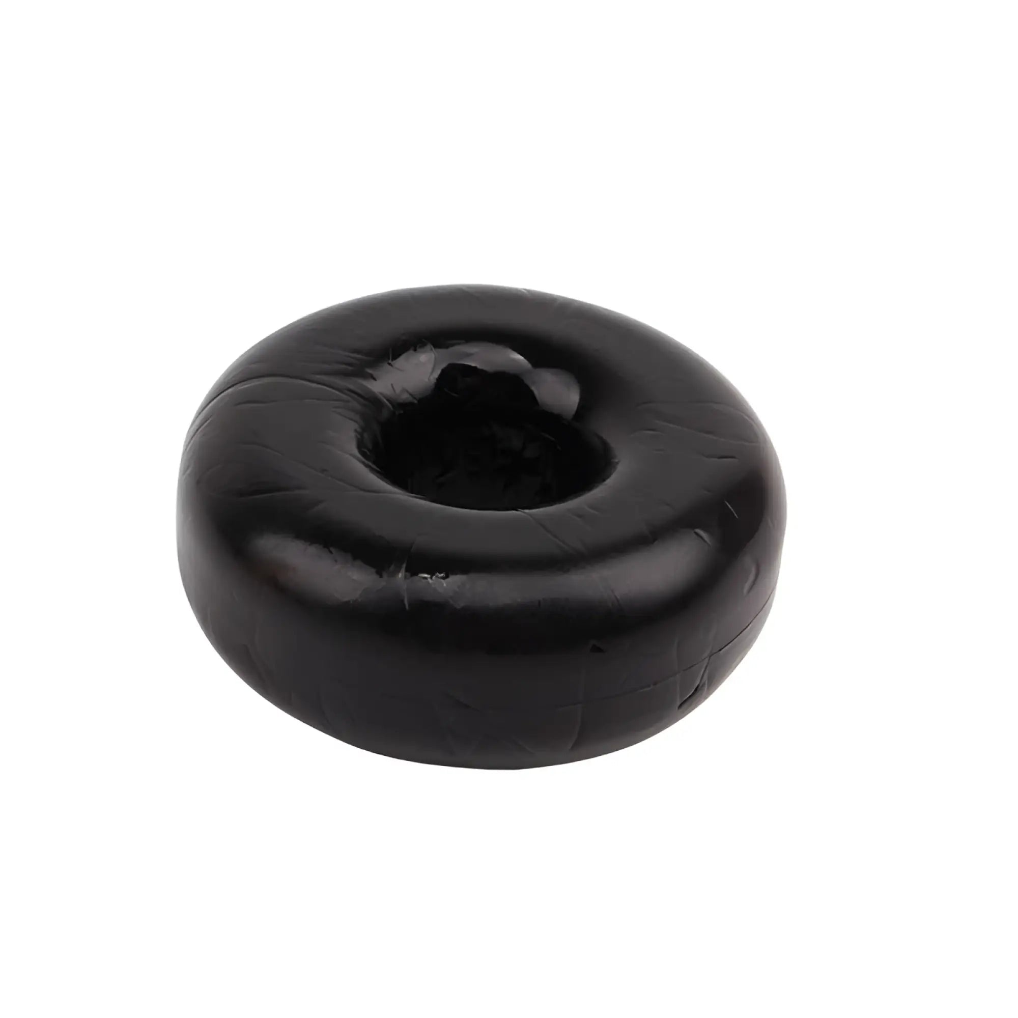 Black glossy rubber donut shaped cock ring with central hole gk power fat o one size