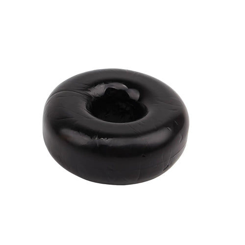 Black glossy rubber donut shaped cock ring with central hole gk power fat o one size