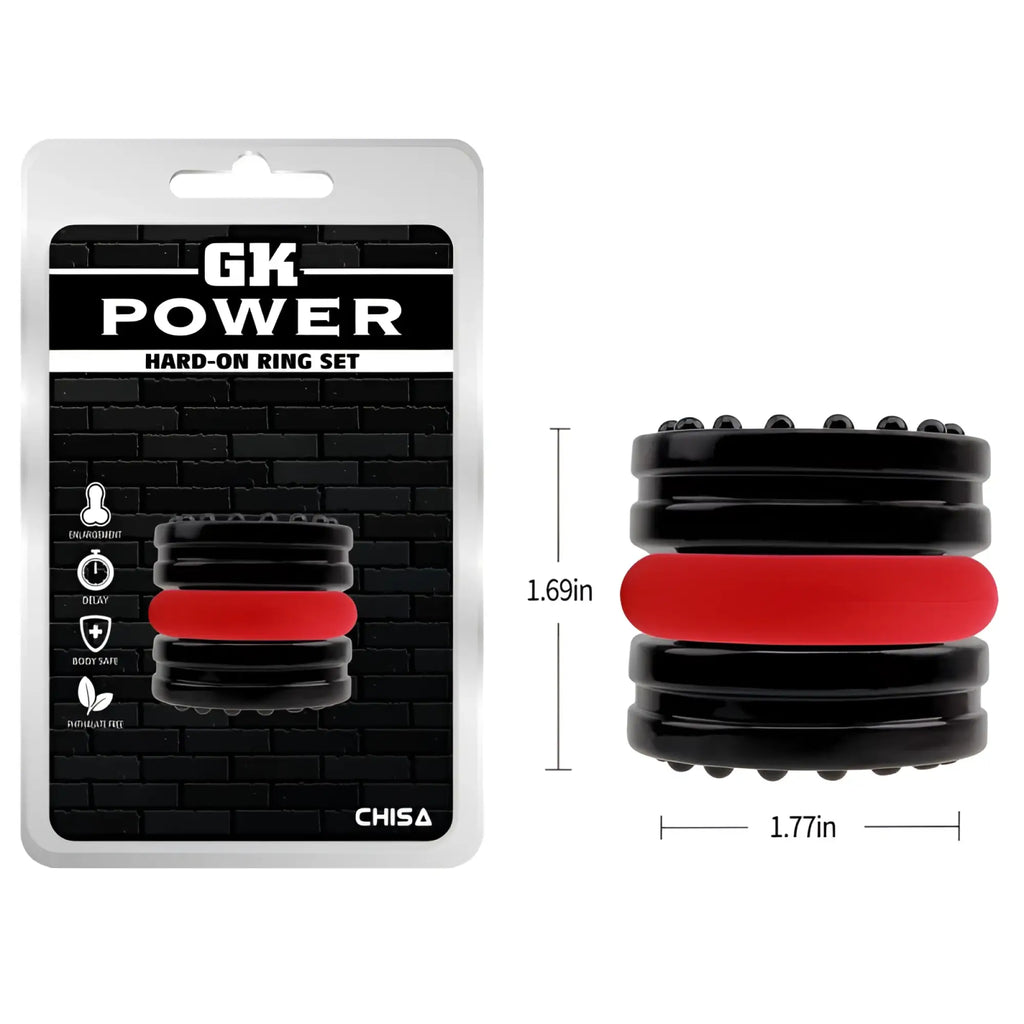 Black and red textured segmented gk power hard on 2 pc ring set one size for enhanced performance and comfort