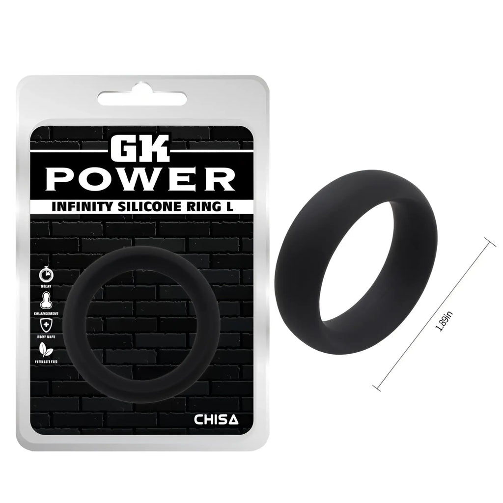 Black silicone infinity ring model gk power l by chisa designed for comfort in one size
